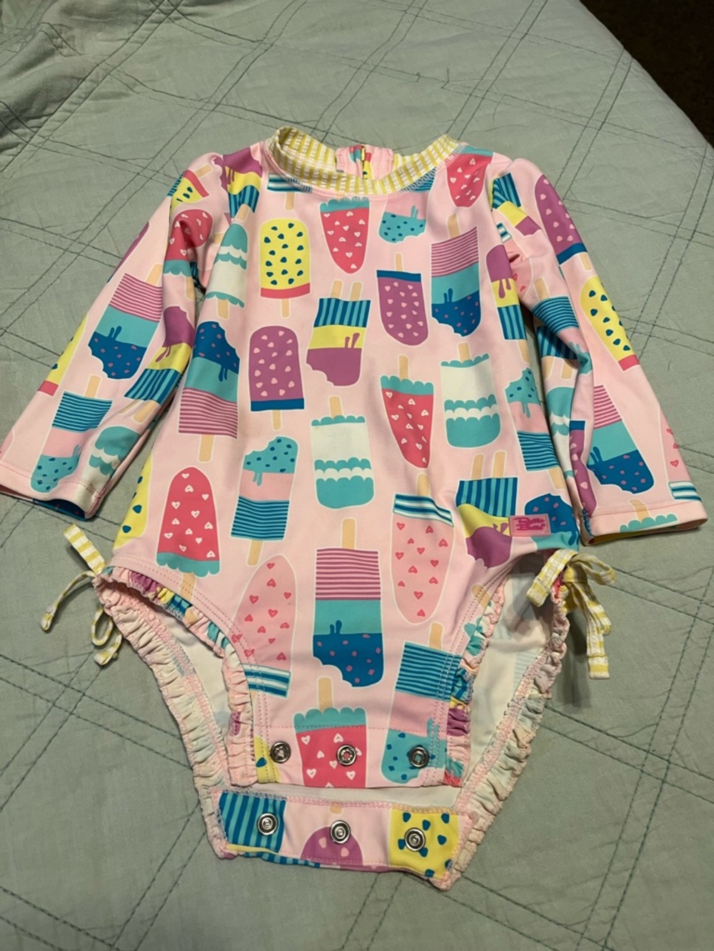 Ruffle Butts Pink Popsicle Print Long-Sleeve One-Piece